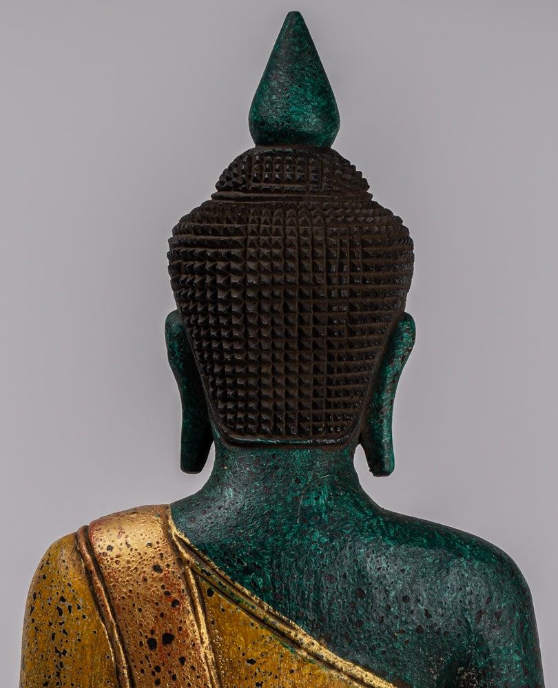 Buddha Sculpture - Antique Khmer in stile Khmer Legno Buddha Statua Dhyana Meditazione Mudra - 39 cm/16 "