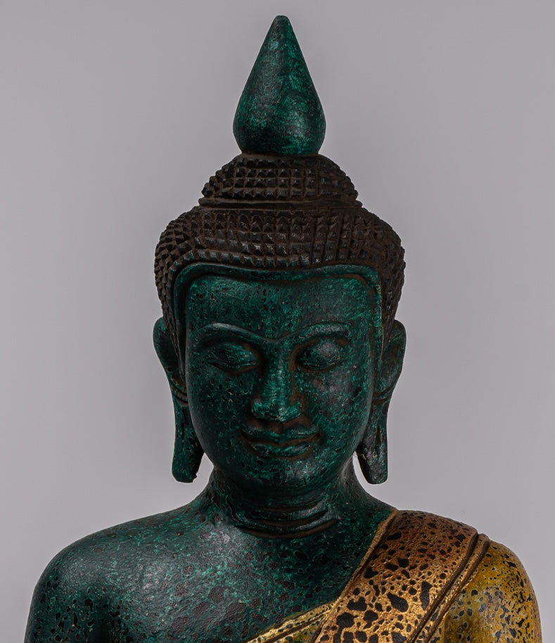 Buddha Sculpture - Antique Khmer in stile Khmer Legno Buddha Statua Dhyana Meditazione Mudra - 39 cm/16 "