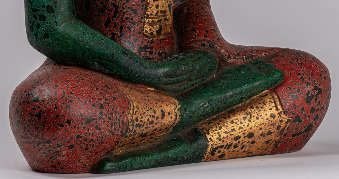 Buddha Sculpture - Antique Khmer in stile Khmer Legno Buddha Statua Dhyana Meditazione Mudra - 47 cm/19 "