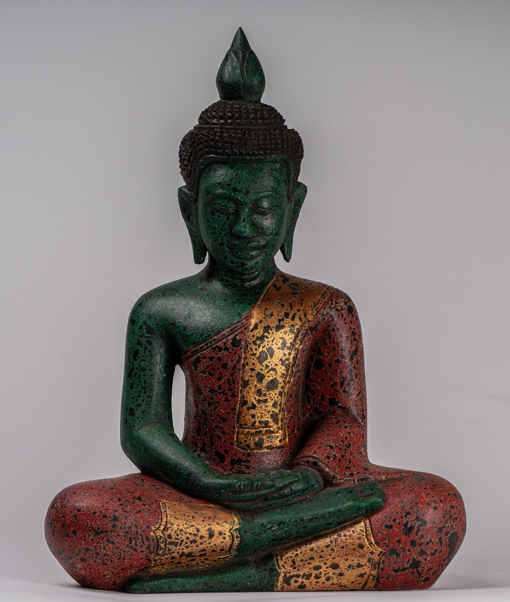 Buddha Sculpture - Antique Khmer in stile Khmer Legno Buddha Statua Dhyana Meditazione Mudra - 47 cm/19 "