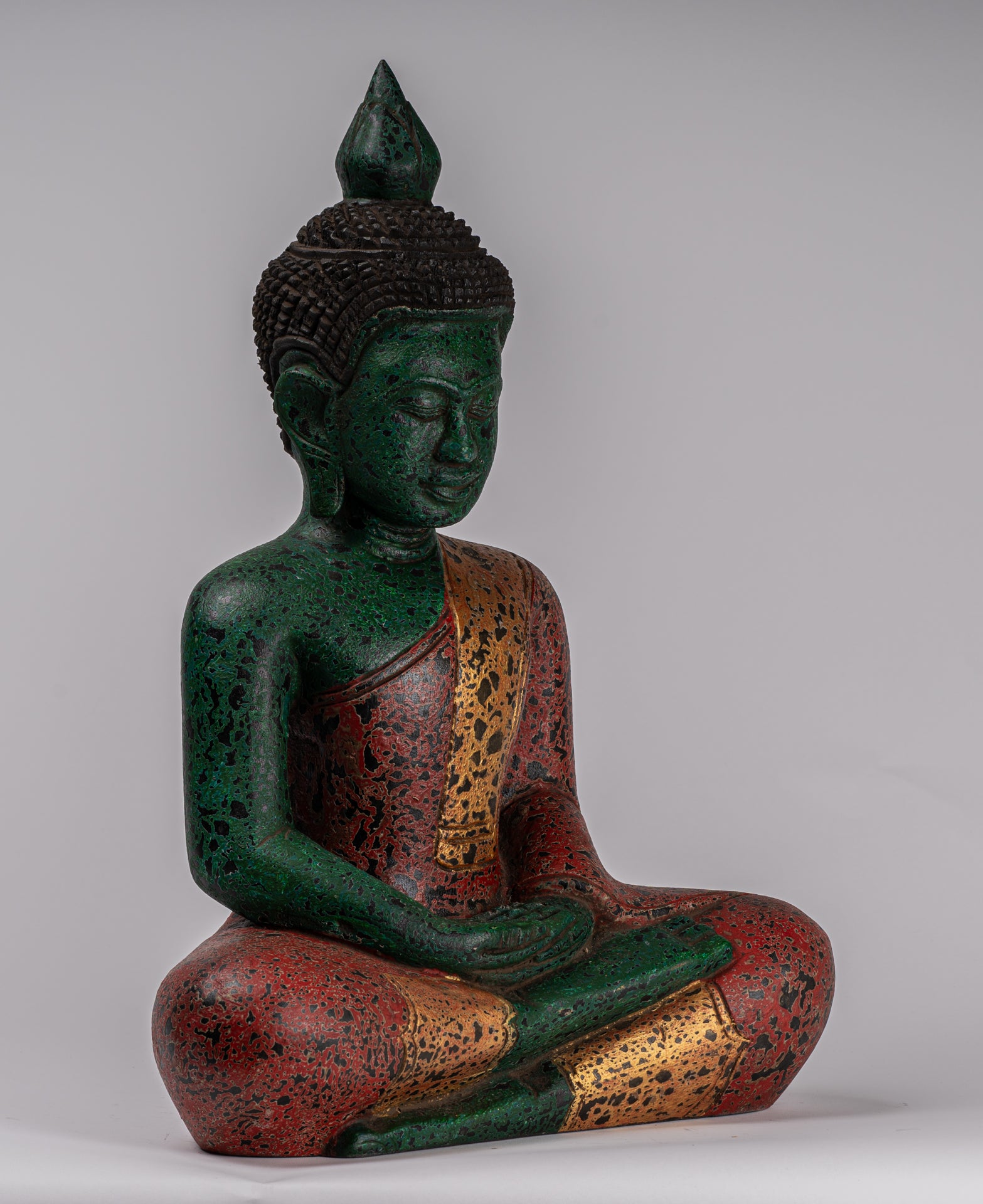 Buddha Sculpture - Antique Khmer in stile Khmer Legno Buddha Statua Dhyana Meditazione Mudra - 47 cm/19 "