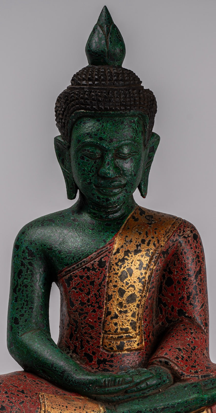 Buddha Sculpture - Antique Khmer in stile Khmer Legno Buddha Statua Dhyana Meditazione Mudra - 47 cm/19 "