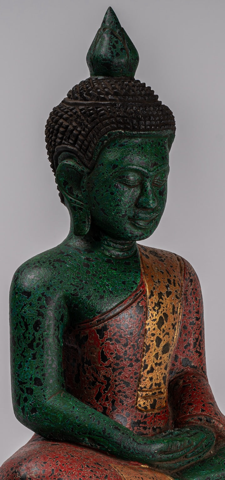 Buddha Sculpture - Antique Khmer in stile Khmer Legno Buddha Statua Dhyana Meditazione Mudra - 47 cm/19 "