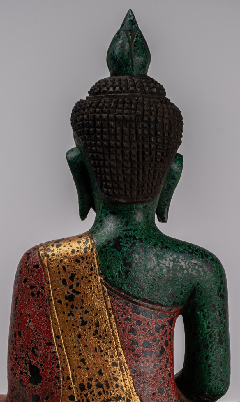 Buddha Sculpture - Antique Khmer in stile Khmer Legno Buddha Statua Dhyana Meditazione Mudra - 47 cm/19 "