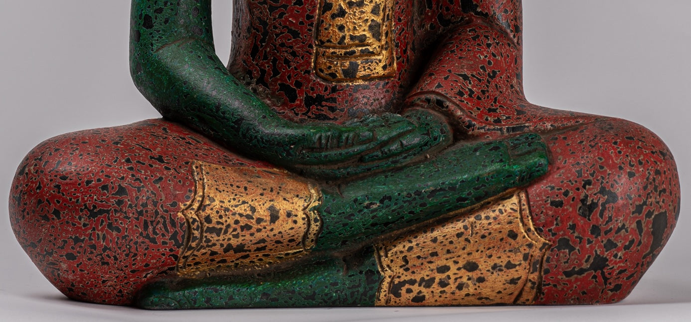 Buddha Sculpture - Antique Khmer in stile Khmer Legno Buddha Statua Dhyana Meditazione Mudra - 47 cm/19 "