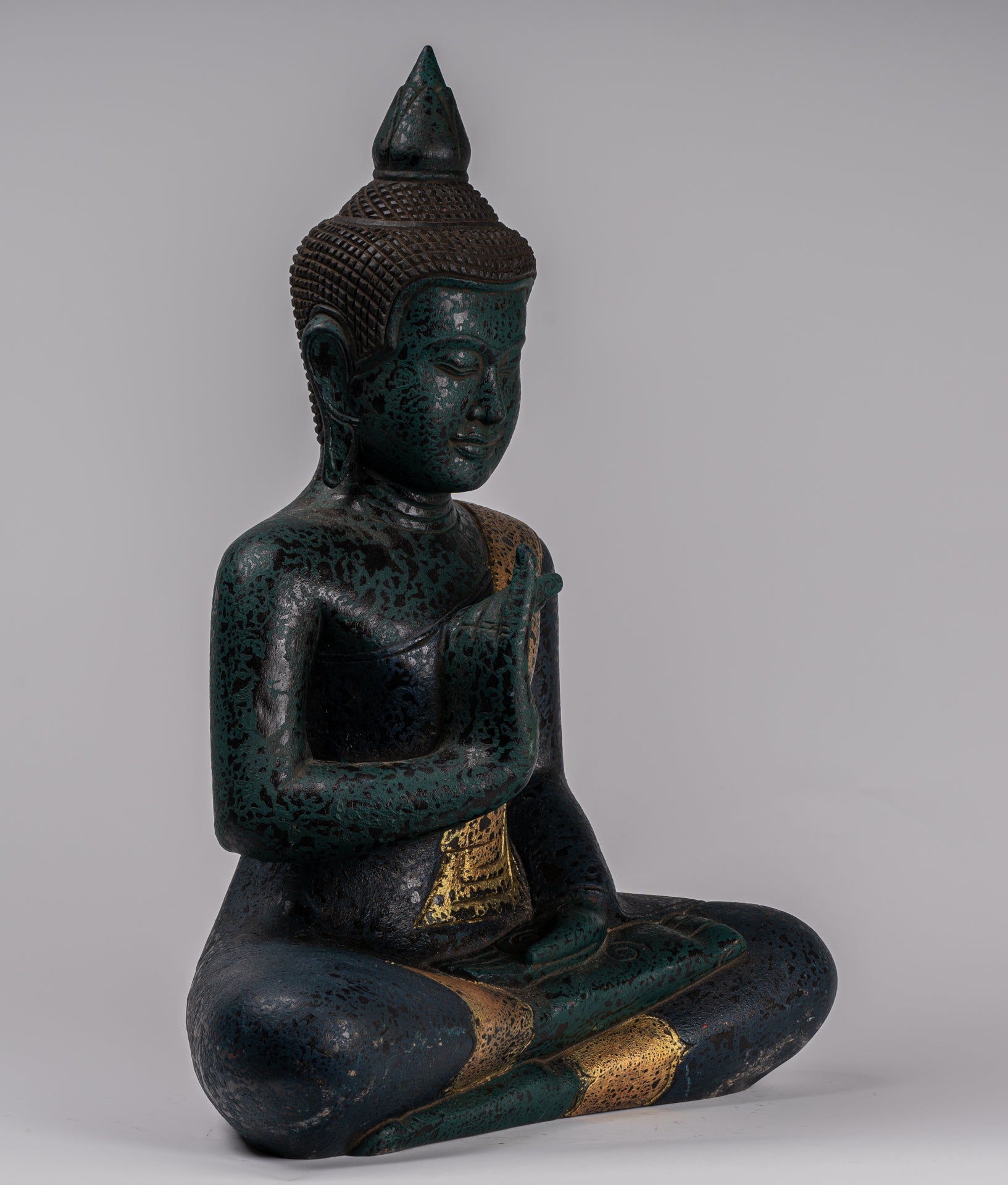 Buddha -Statue - antiker Khmer -Stil Kambodscha Sitzen Holz Buddha Statue Unterricht Mudra - 52 cm/21 "