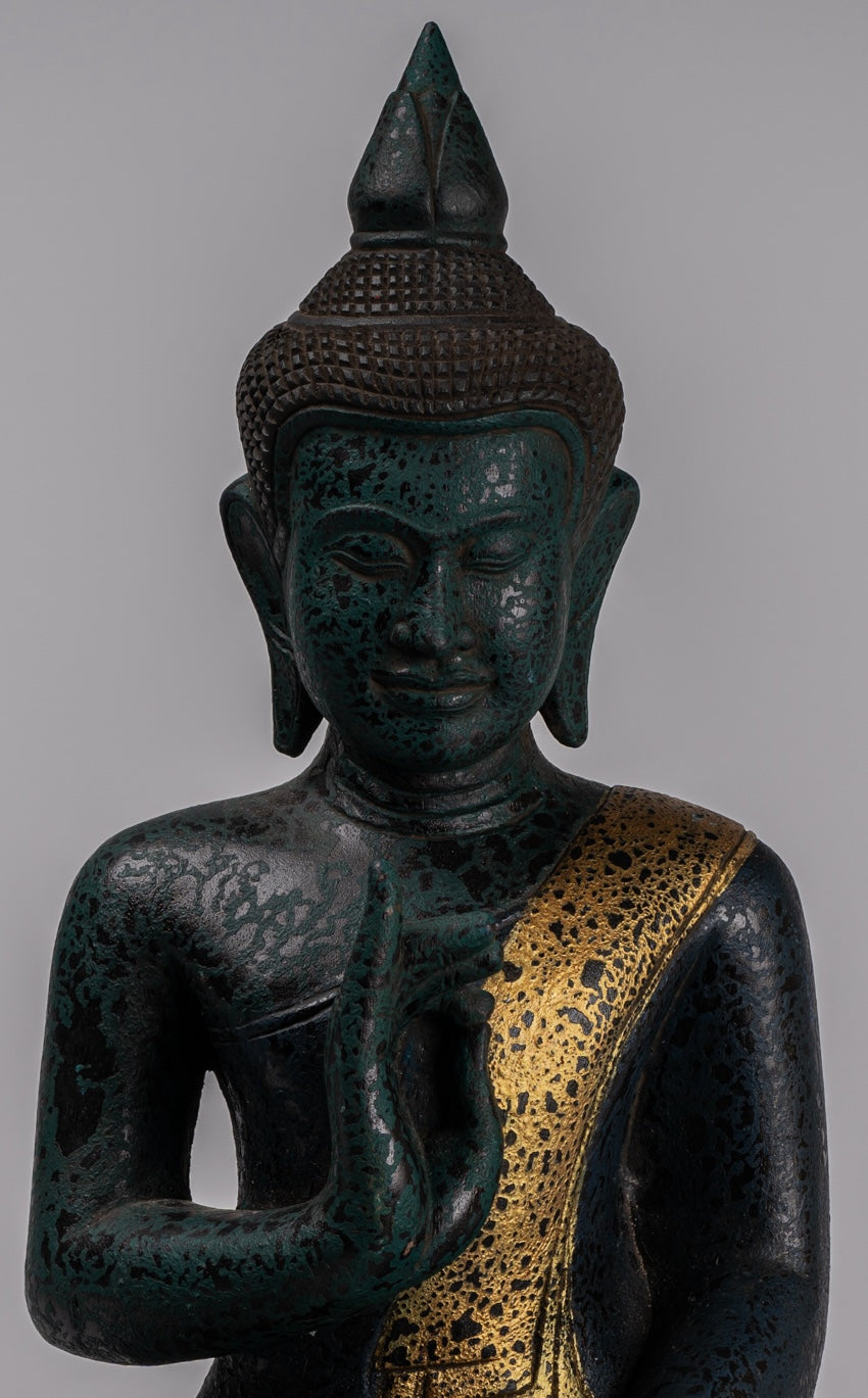 Buddha -Statue - antiker Khmer -Stil Kambodscha Sitzen Holz Buddha Statue Unterricht Mudra - 52 cm/21 "