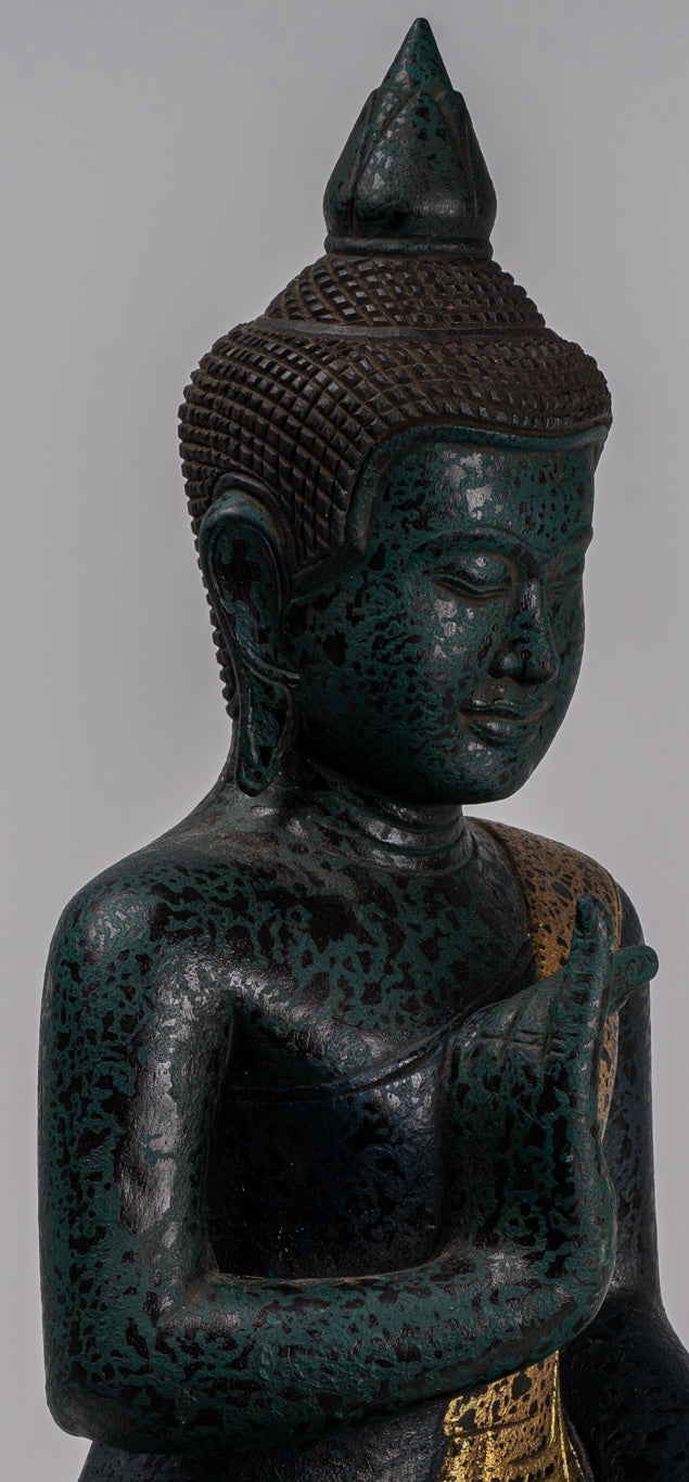 Buddha -Statue - antiker Khmer -Stil Kambodscha Sitzen Holz Buddha Statue Unterricht Mudra - 52 cm/21 "