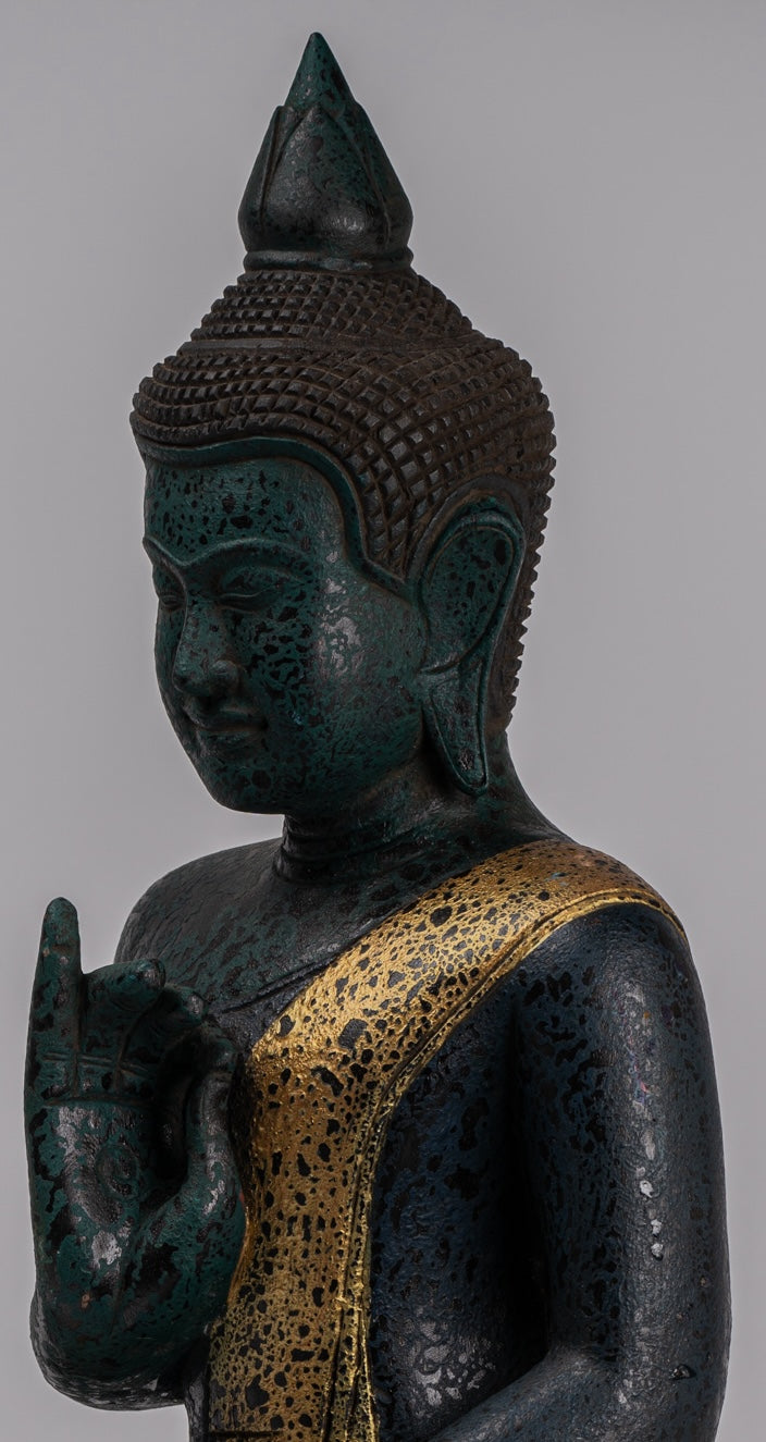 Buddha -Statue - antiker Khmer -Stil Kambodscha Sitzen Holz Buddha Statue Unterricht Mudra - 52 cm/21 "