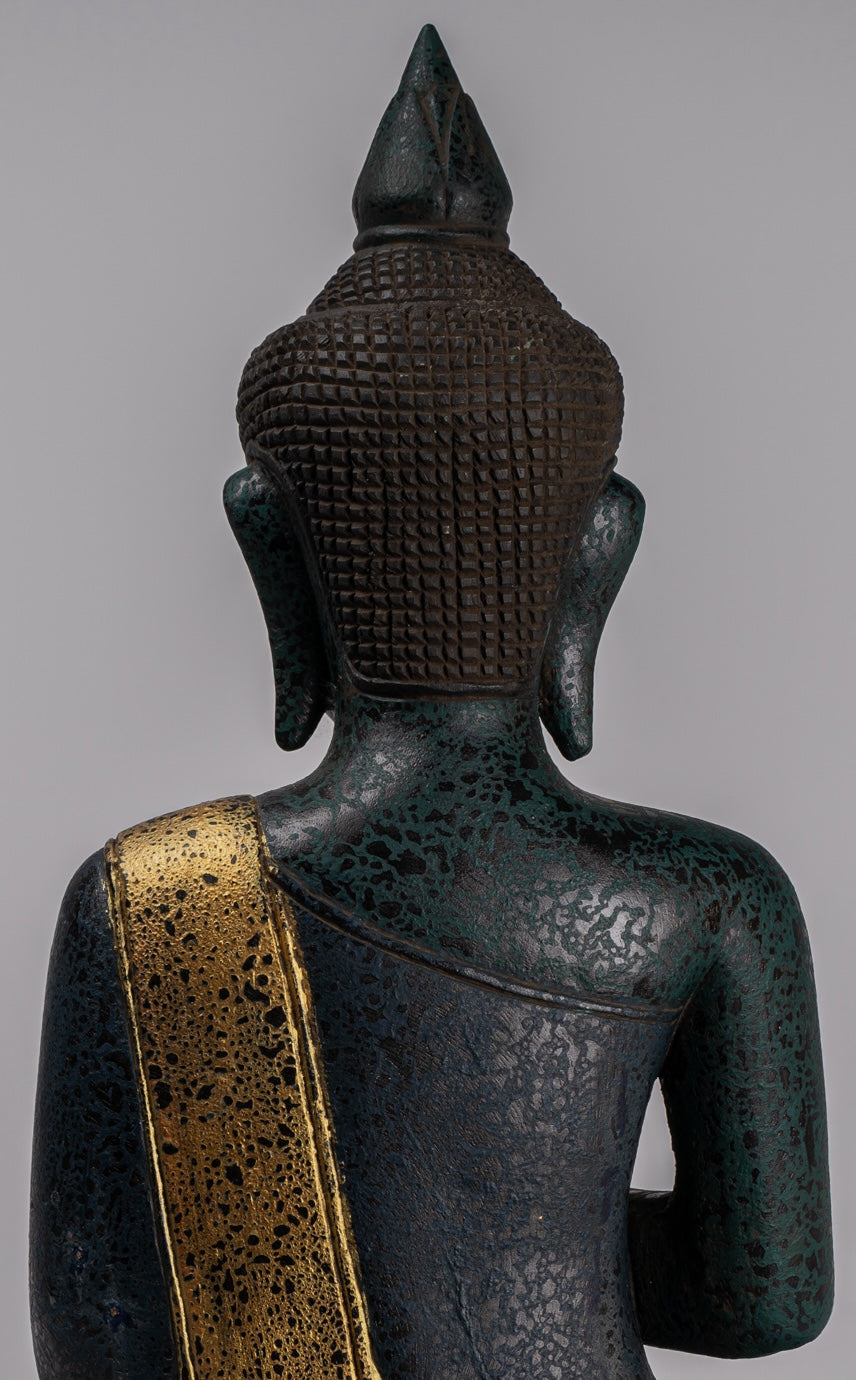 Buddha -Statue - antiker Khmer -Stil Kambodscha Sitzen Holz Buddha Statue Unterricht Mudra - 52 cm/21 "