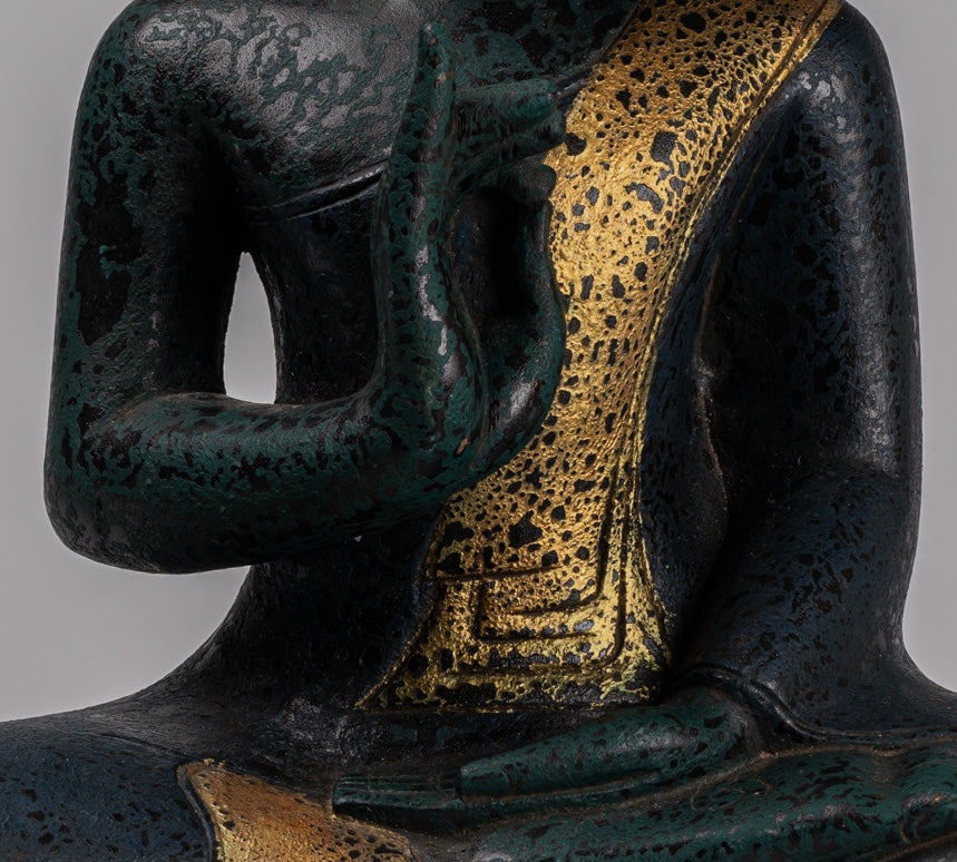 Buddha -Statue - antiker Khmer -Stil Kambodscha Sitzen Holz Buddha Statue Unterricht Mudra - 52 cm/21 "