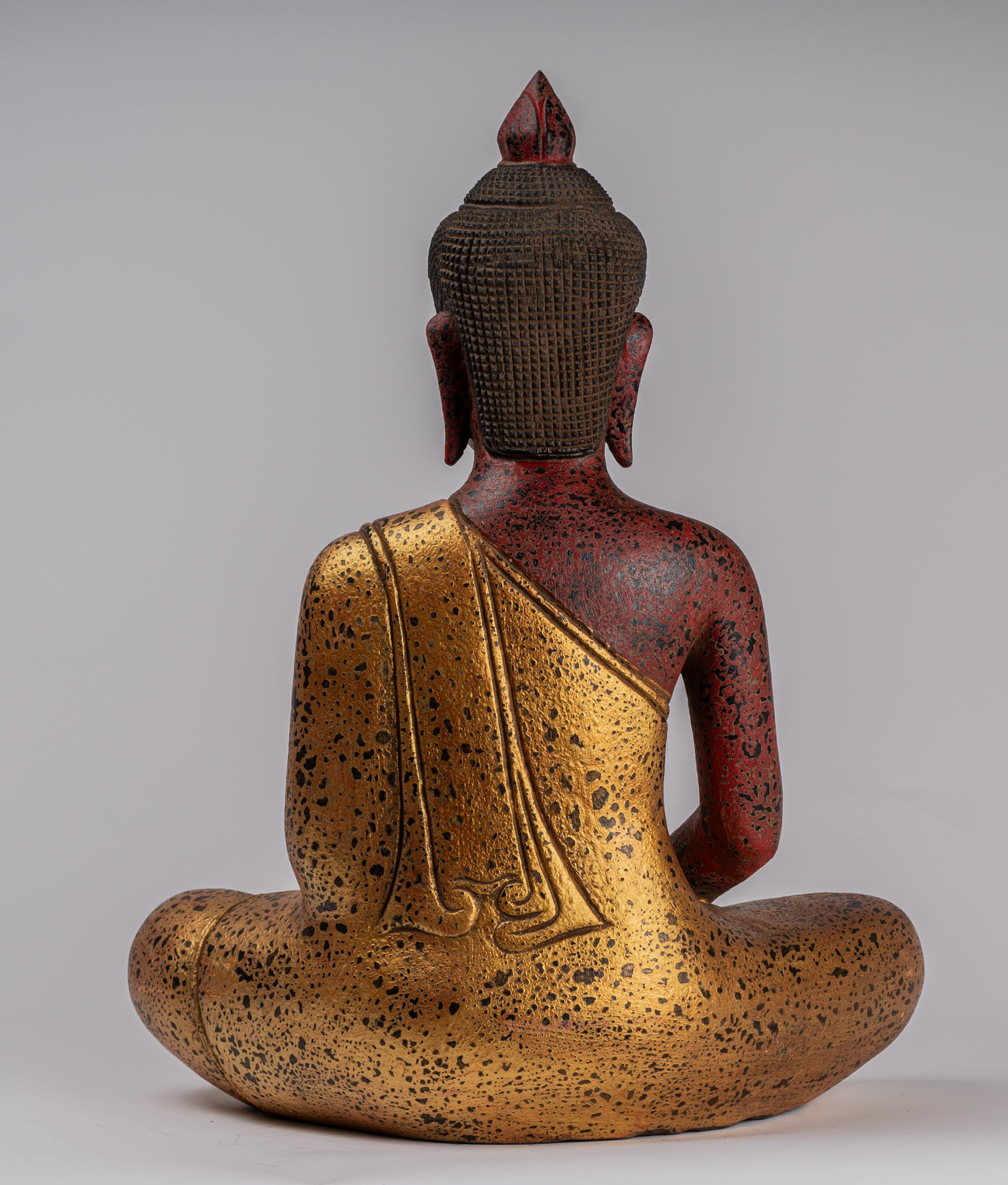 Buddha Sculpture - Antique Khmer Style Wood Seated Buddha Statue Dhyana Meditation Mudra - 51cm/20"