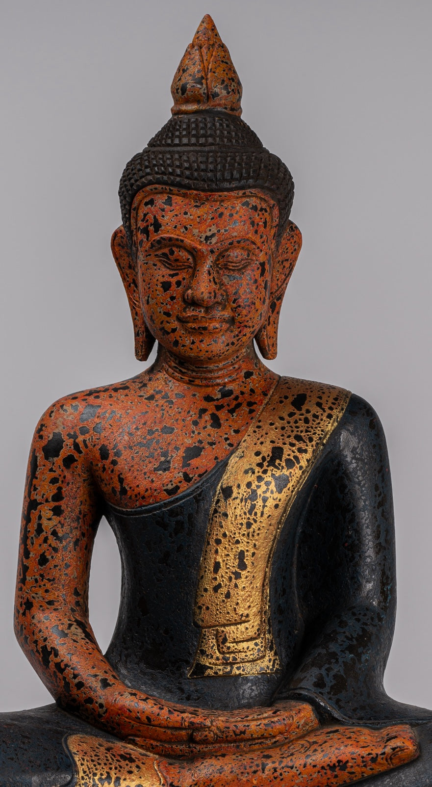 Buddha Sculpture - Antique Khmer Style Wood Seated Buddha Statue Dhyana Meditation Mudra - 52cm/21"