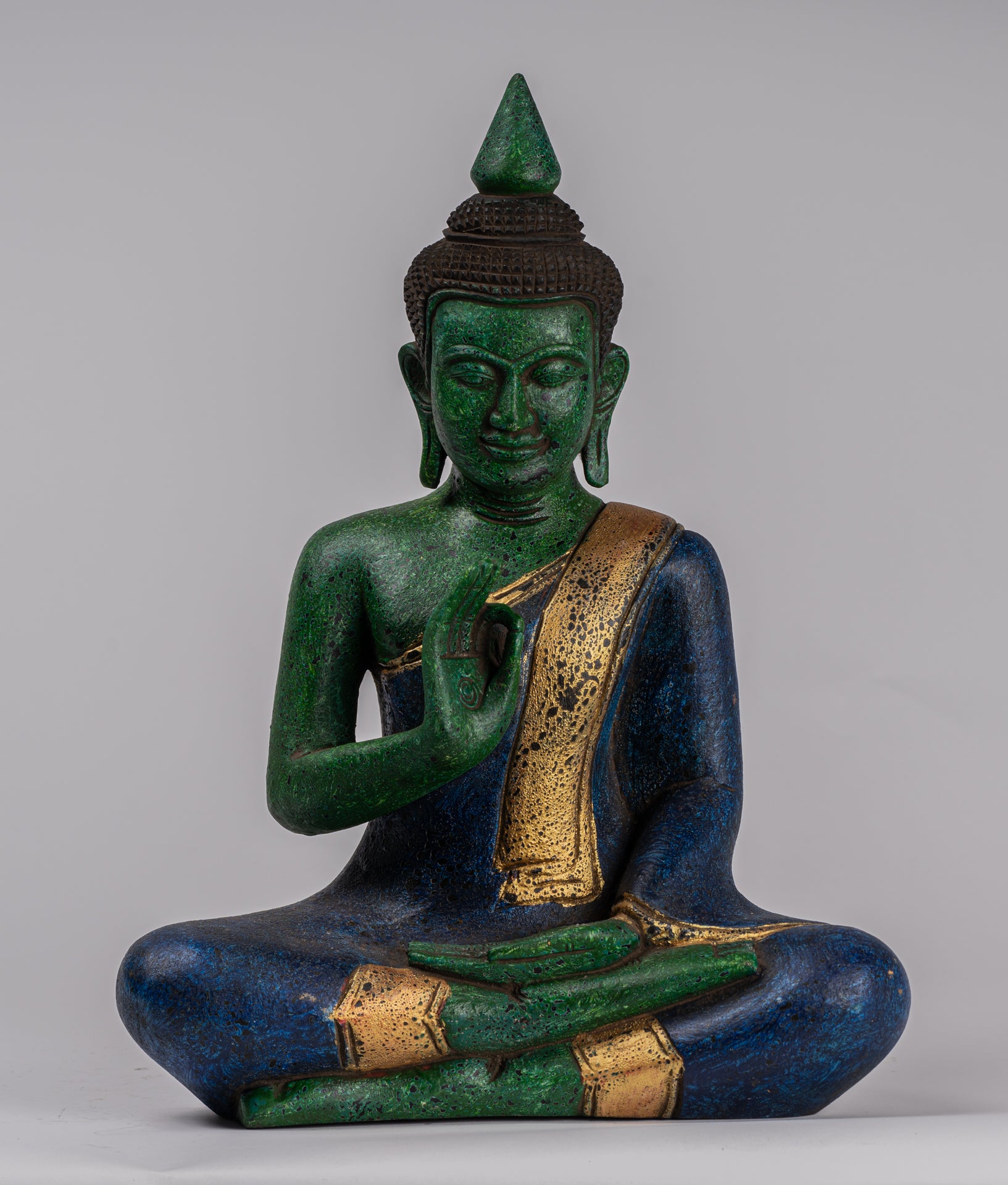 Buddha Statue - Antique Khmer Style Cambodia Seated Wood Buddha Statue Teaching Mudra - 39cm/16"