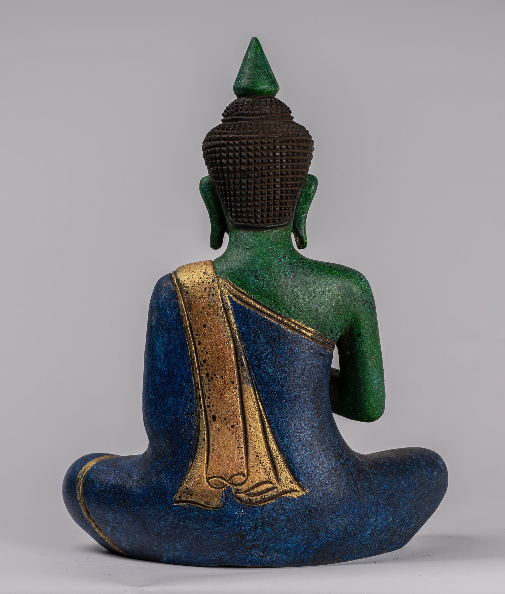 Buddha Statue - Antique Khmer Style Cambodia Seated Wood Buddha Statue Teaching Mudra - 39cm/16"