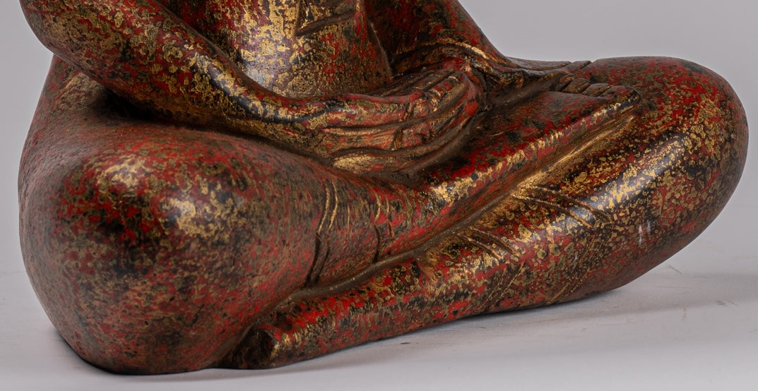 Buddha Sculpture - Antique Khmer in stile Khmer Seduto Buddha Statue Dhyana Meditation Mudra - 32 cm/13 "