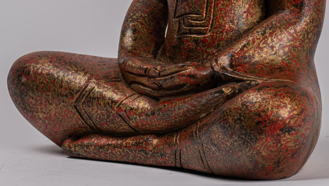 Buddha Sculpture - Antique Khmer in stile Khmer Seduto Buddha Statue Dhyana Meditation Mudra - 32 cm/13 "