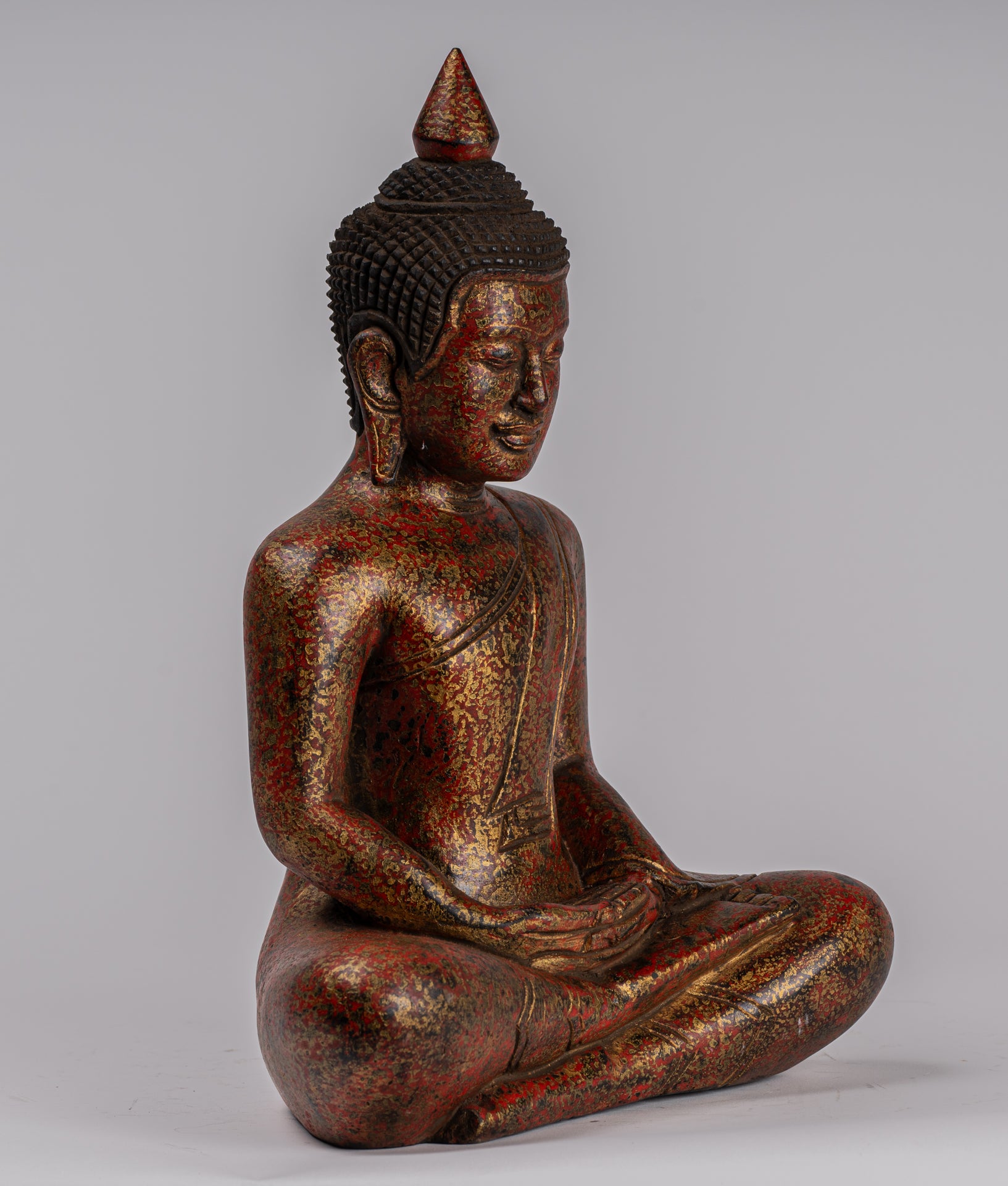 Buddha Sculpture - Antique Khmer in stile Khmer Seduto Buddha Statue Dhyana Meditation Mudra - 32 cm/13 "