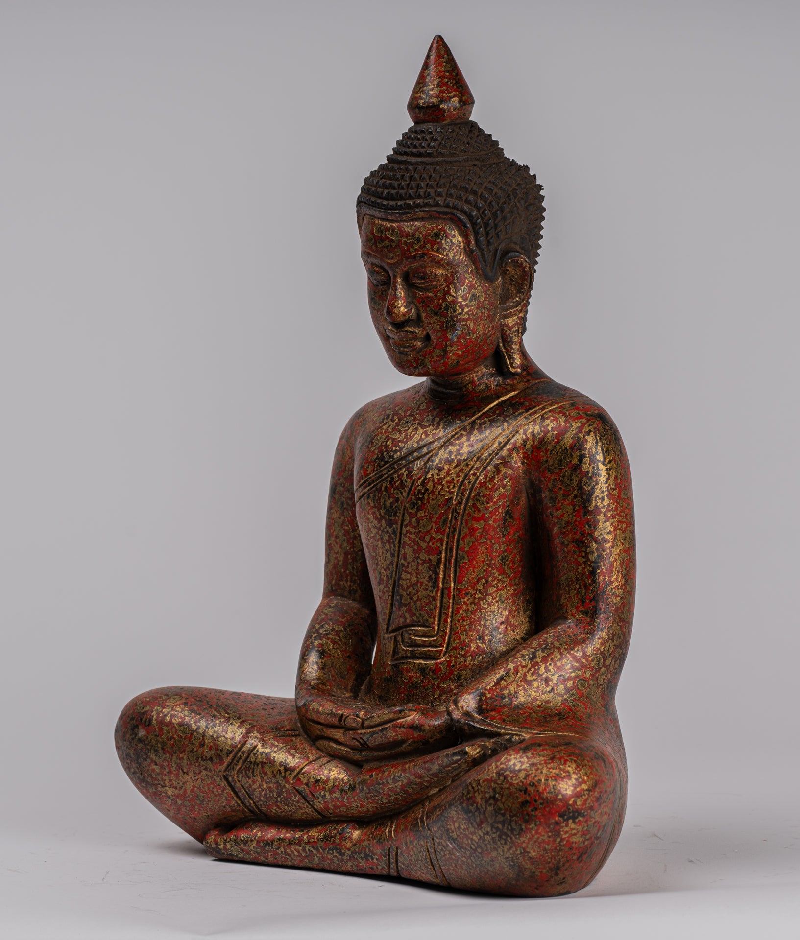 Buddha Sculpture - Antique Khmer in stile Khmer Seduto Buddha Statue Dhyana Meditation Mudra - 32 cm/13 "