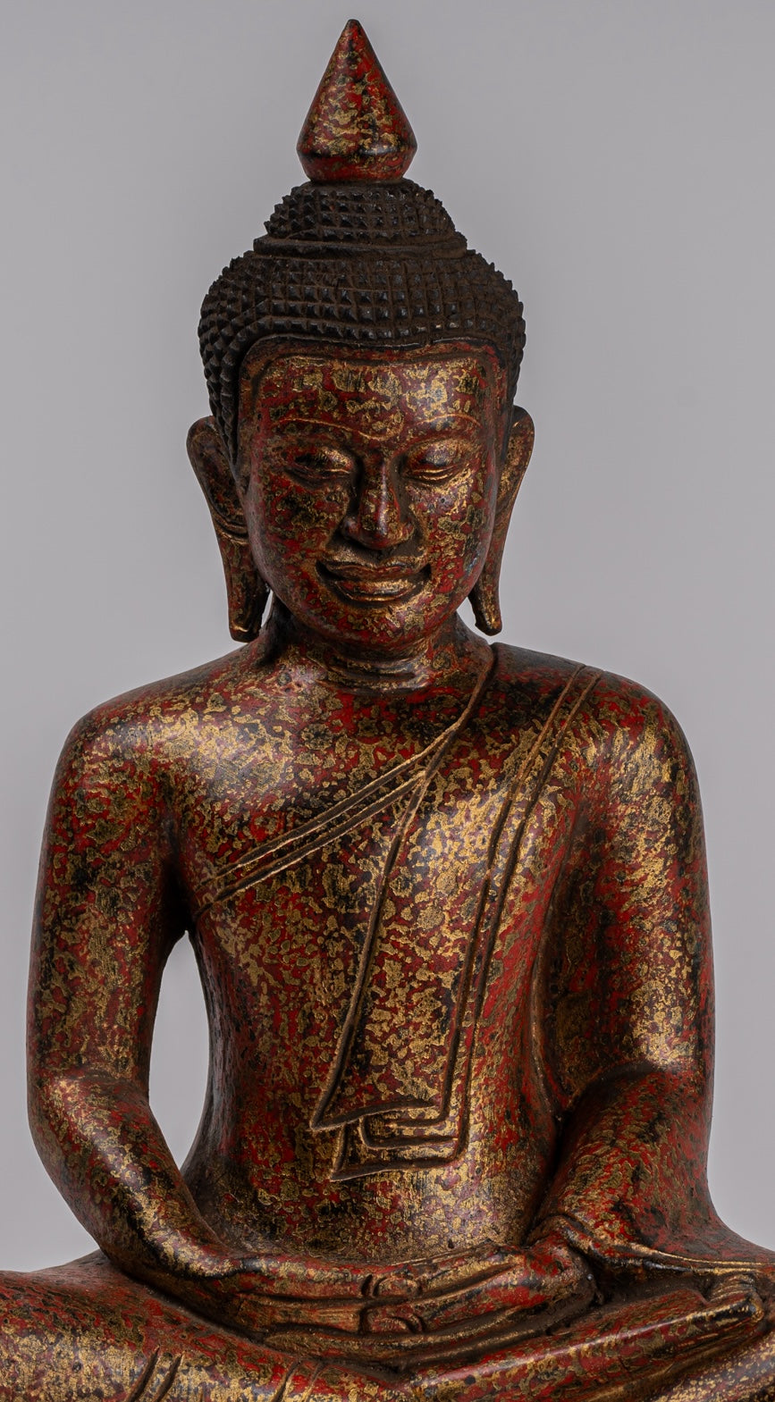 Buddha Sculpture - Antique Khmer in stile Khmer Seduto Buddha Statue Dhyana Meditation Mudra - 32 cm/13 "