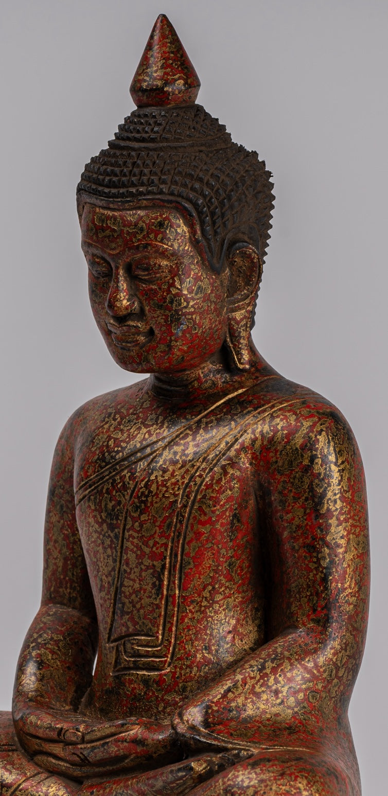 Buddha Sculpture - Antique Khmer in stile Khmer Seduto Buddha Statue Dhyana Meditation Mudra - 32 cm/13 "