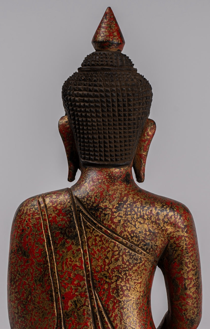 Buddha Sculpture - Antique Khmer in stile Khmer Seduto Buddha Statue Dhyana Meditation Mudra - 32 cm/13 "