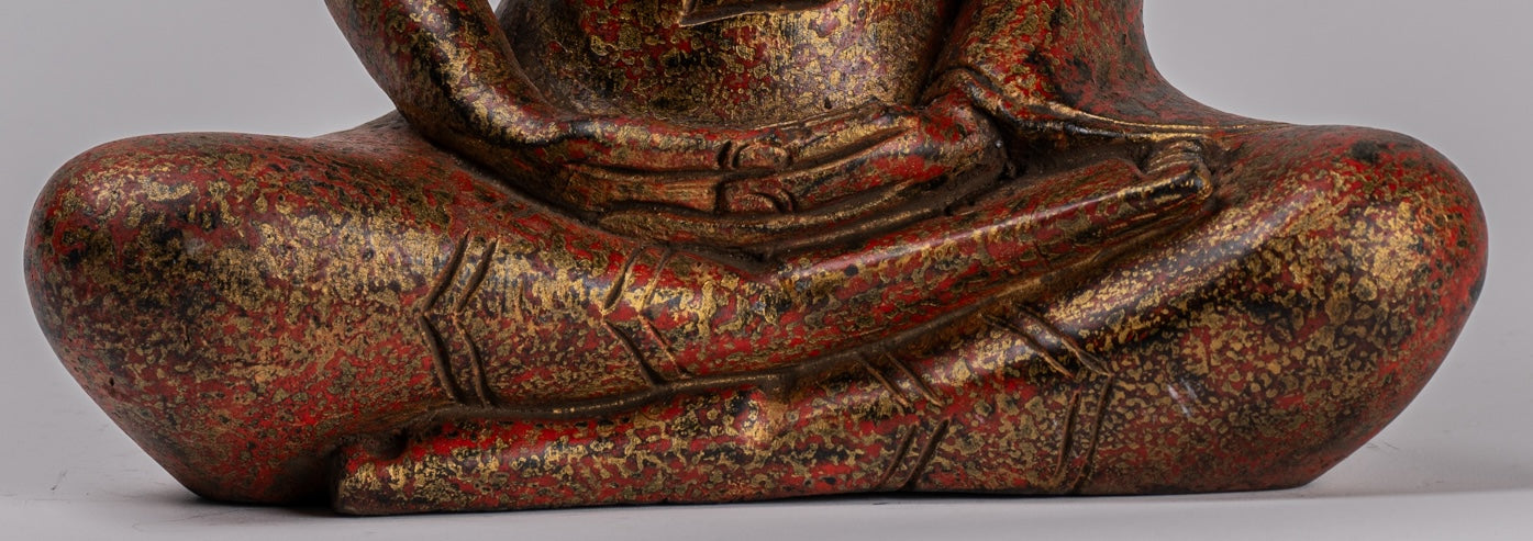 Buddha Sculpture - Antique Khmer in stile Khmer Seduto Buddha Statue Dhyana Meditation Mudra - 32 cm/13 "