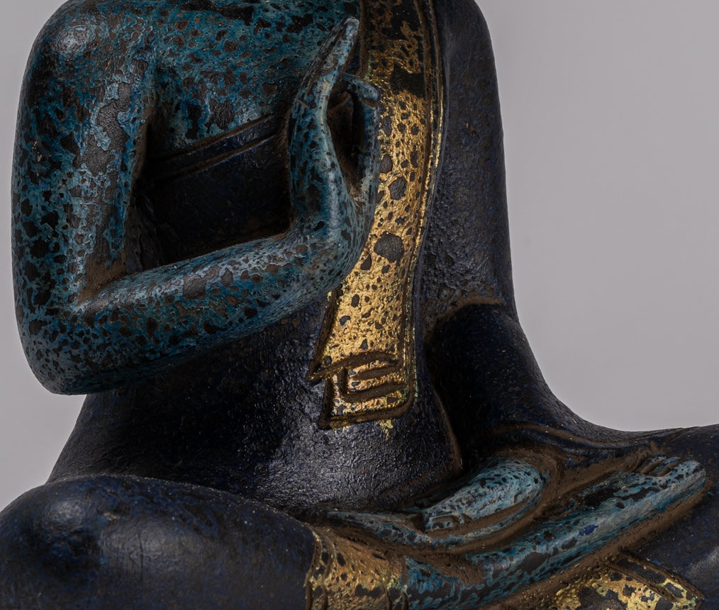 Buddha Statue - Antique Khmer Style Cambodia Seated Wood Buddha Statue Teaching Mudra - 31cm/12"