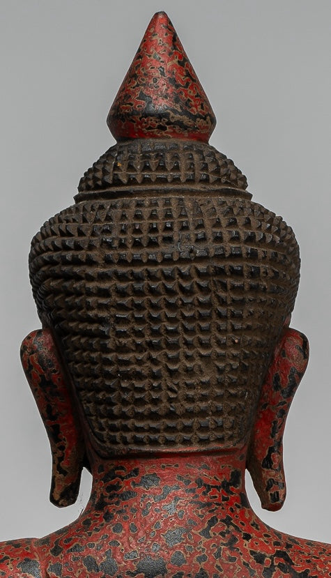 Buddha Statue - Antique Khmer Style Cambodia Seated Wood Buddha Statue Teaching Mudra - 40cm/16"