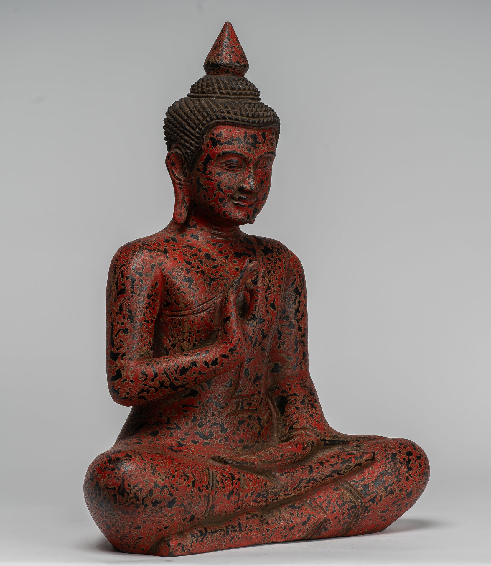 Buddha Statue - Antique Khmer Style Cambodia Seated Wood Buddha Statue Teaching Mudra - 40cm/16"