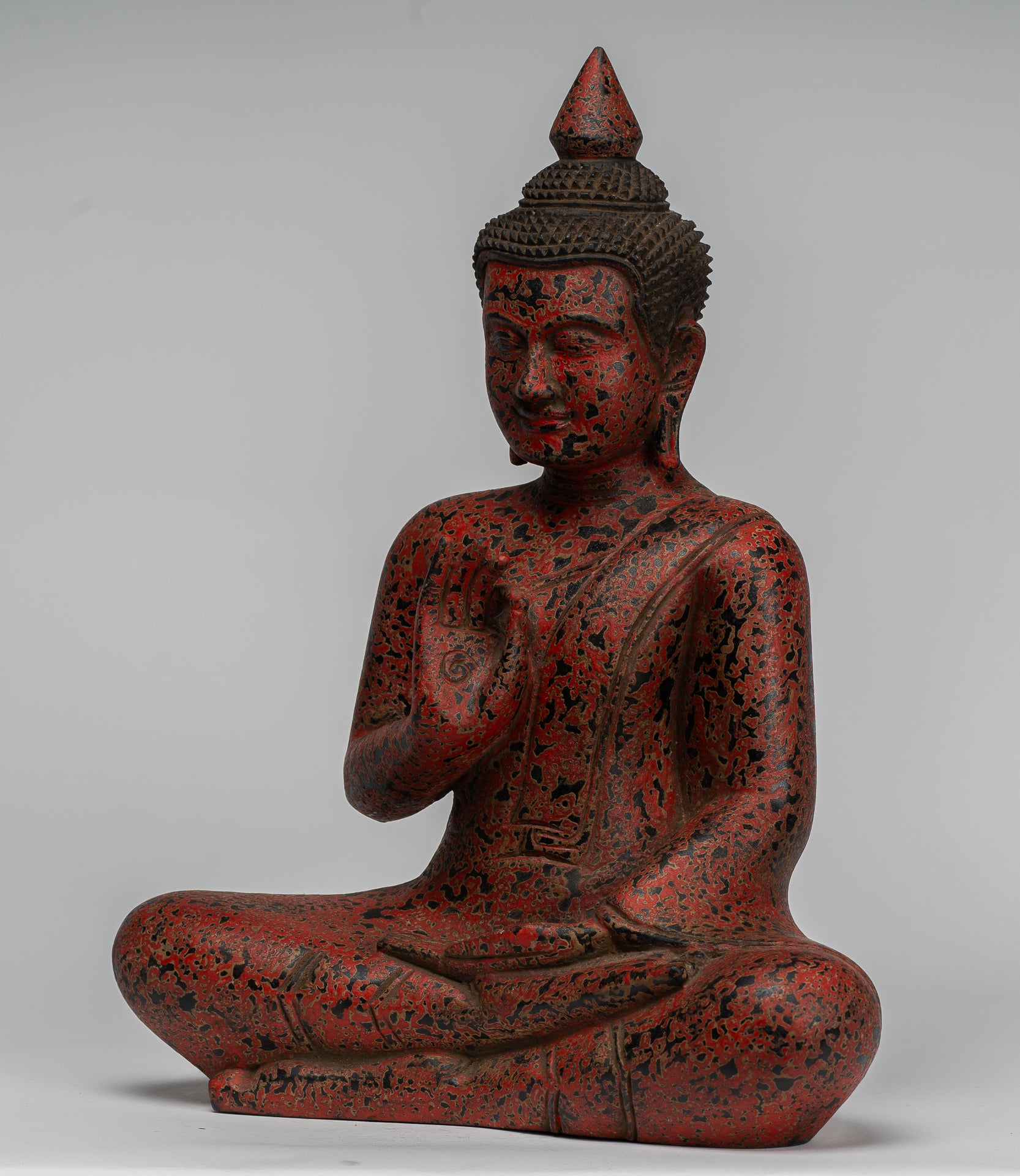 Buddha Statue - Antique Khmer Style Cambodia Seated Wood Buddha Statue Teaching Mudra - 40cm/16"