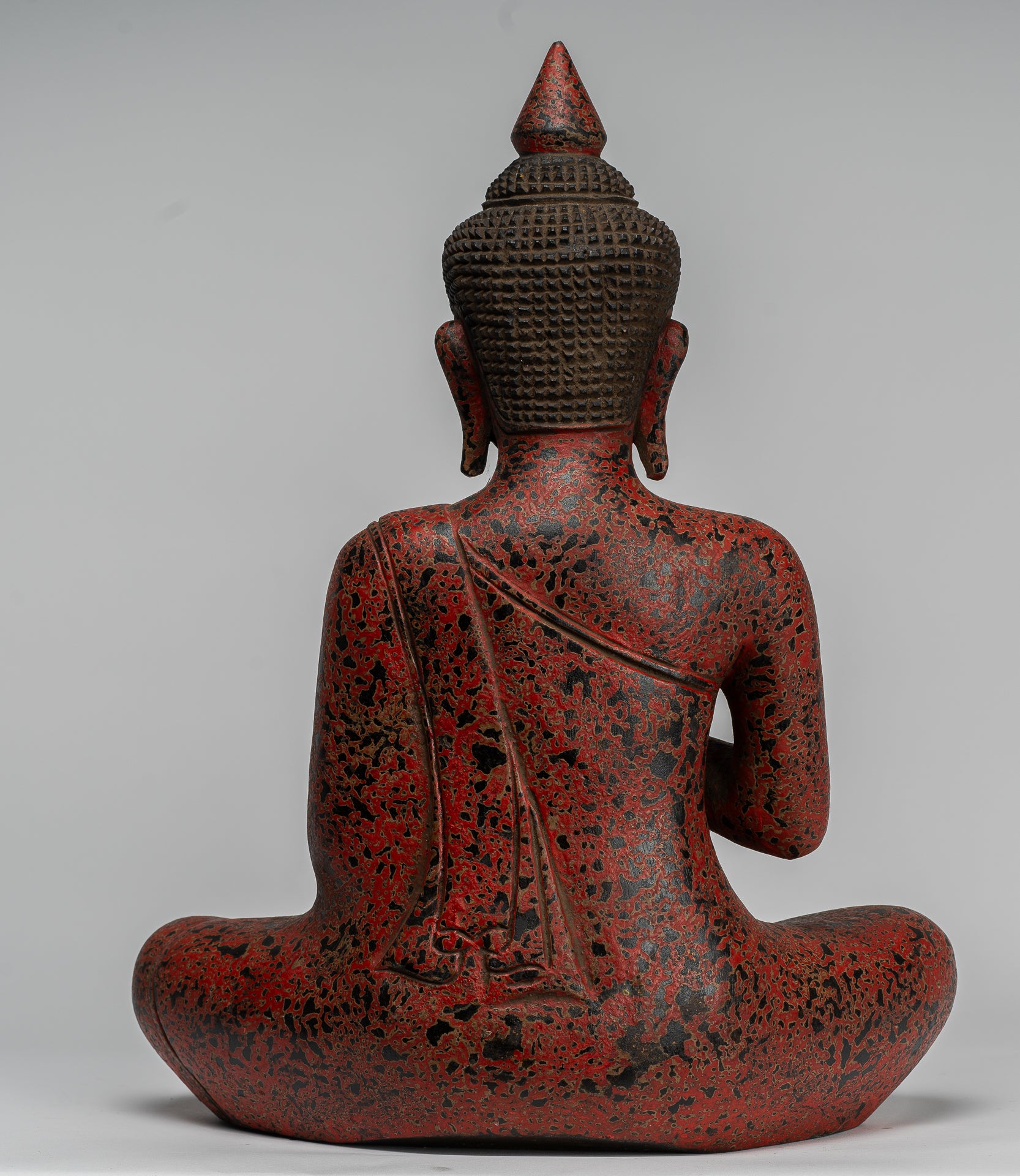 Buddha Statue - Antique Khmer Style Cambodia Seated Wood Buddha Statue Teaching Mudra - 40cm/16"