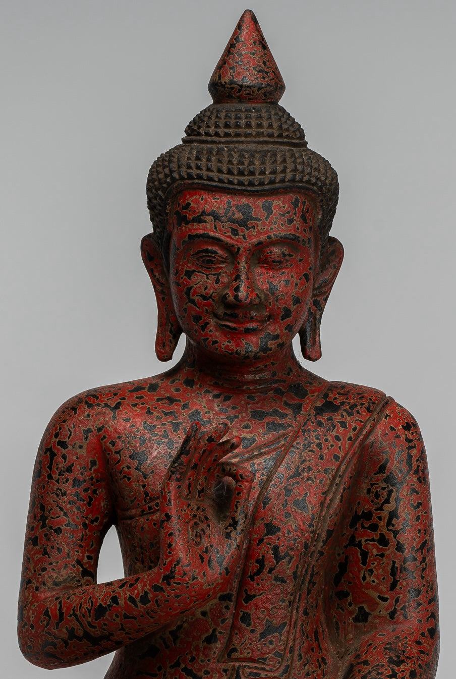 Buddha Statue - Antique Khmer Style Cambodia Seated Wood Buddha Statue Teaching Mudra - 40cm/16"