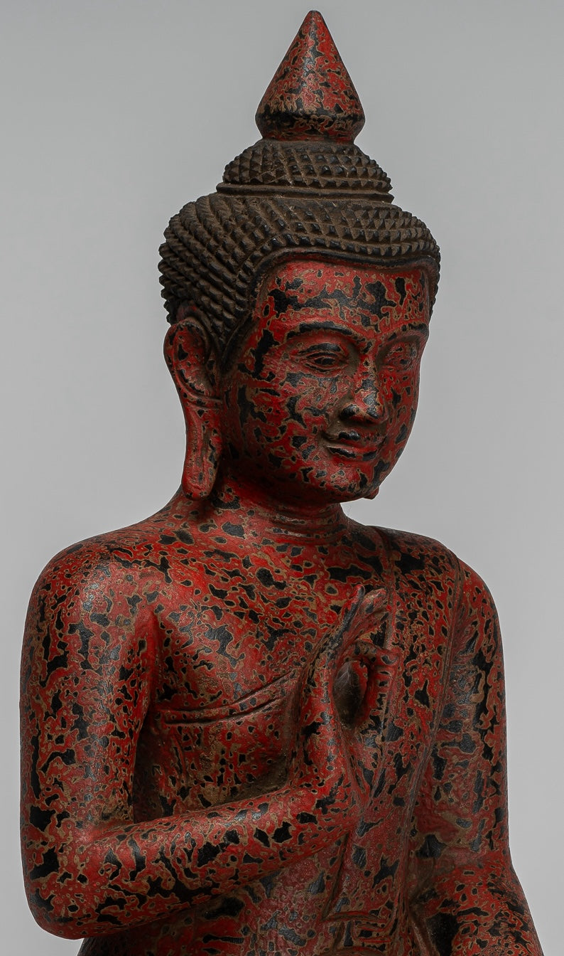 Buddha Statue - Antique Khmer Style Cambodia Seated Wood Buddha Statue Teaching Mudra - 40cm/16"