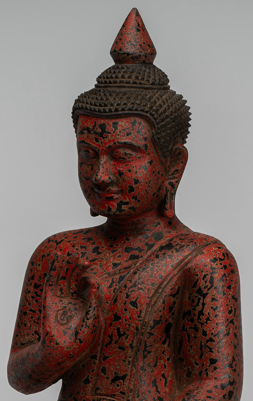 Buddha Statue - Antique Khmer Style Cambodia Seated Wood Buddha Statue Teaching Mudra - 40cm/16"