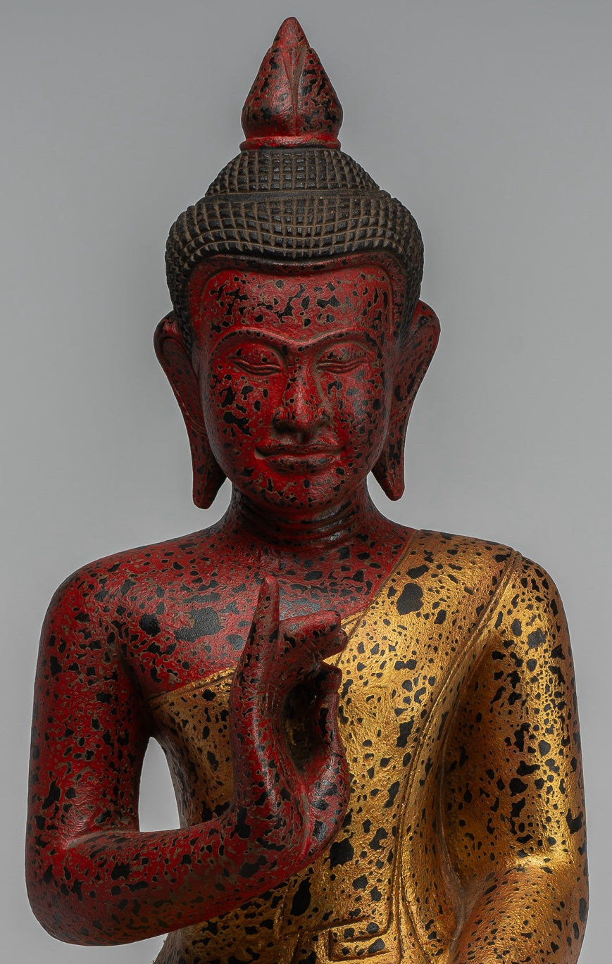 Buddha Statue - Antique Khmer Style Cambodia Seated Wood Buddha Statue Teaching Mudra - 52cm/21"