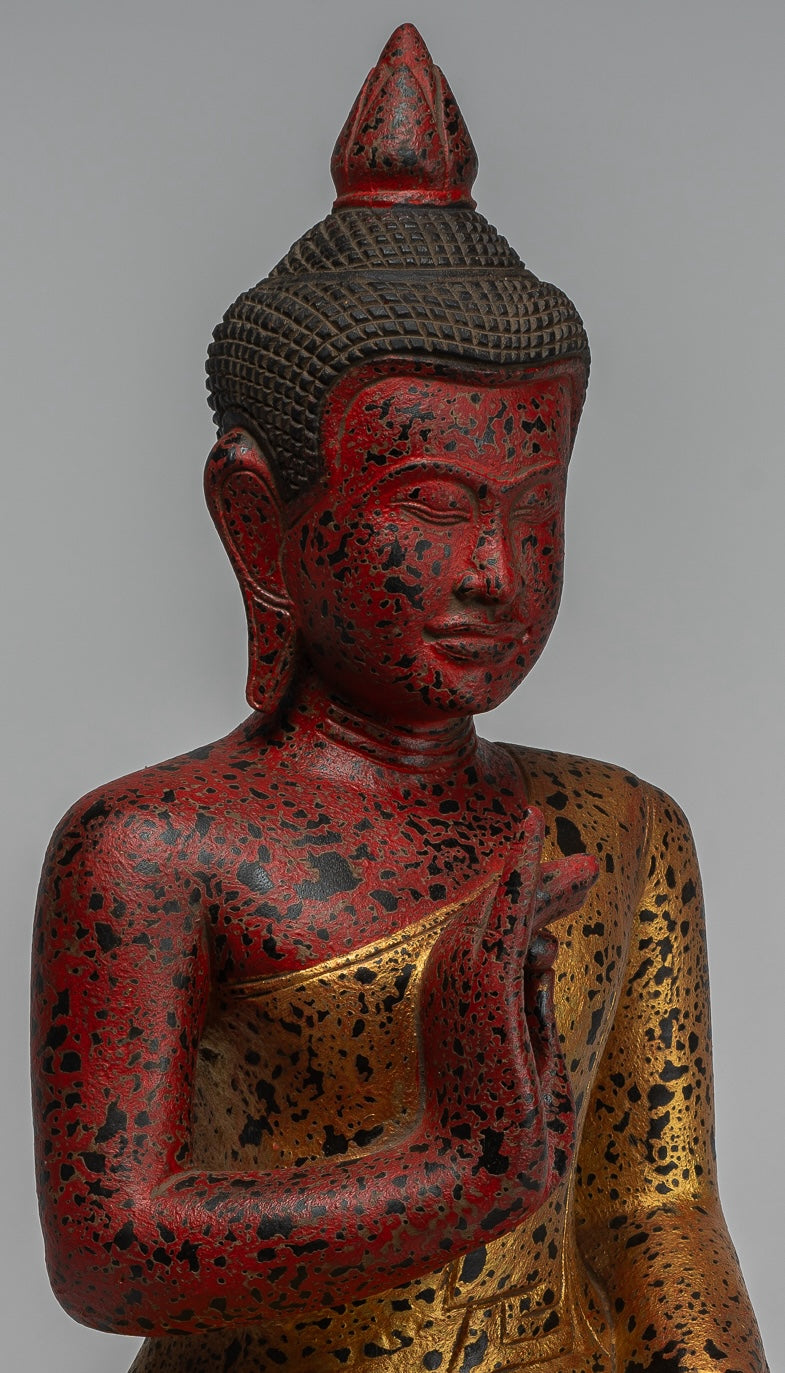 Buddha Statue - Antique Khmer Style Cambodia Seated Wood Buddha Statue Teaching Mudra - 52cm/21"