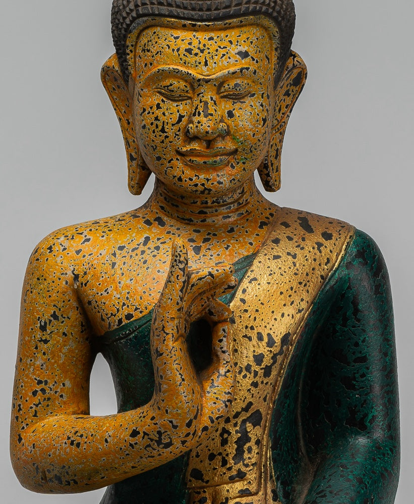 Buddha Statue - Antique Khmer Style Cambodia Seated Wood Buddha Statue Teaching Mudra - 54cm/22"