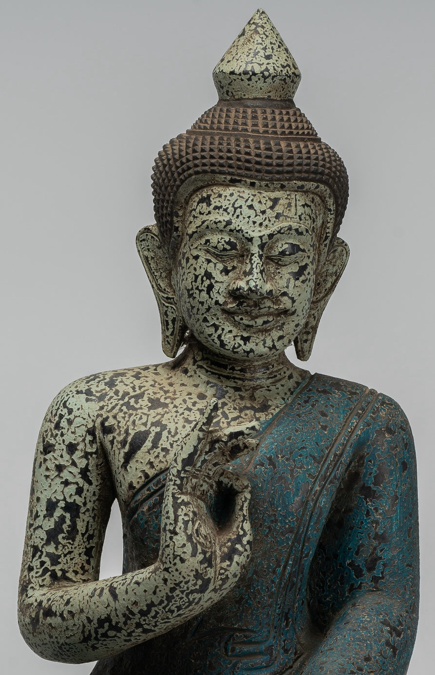 Buddha Statue - Antique Khmer Style Cambodia Seated Wood Buddha Statue Teaching Mudra - 44cm/18"