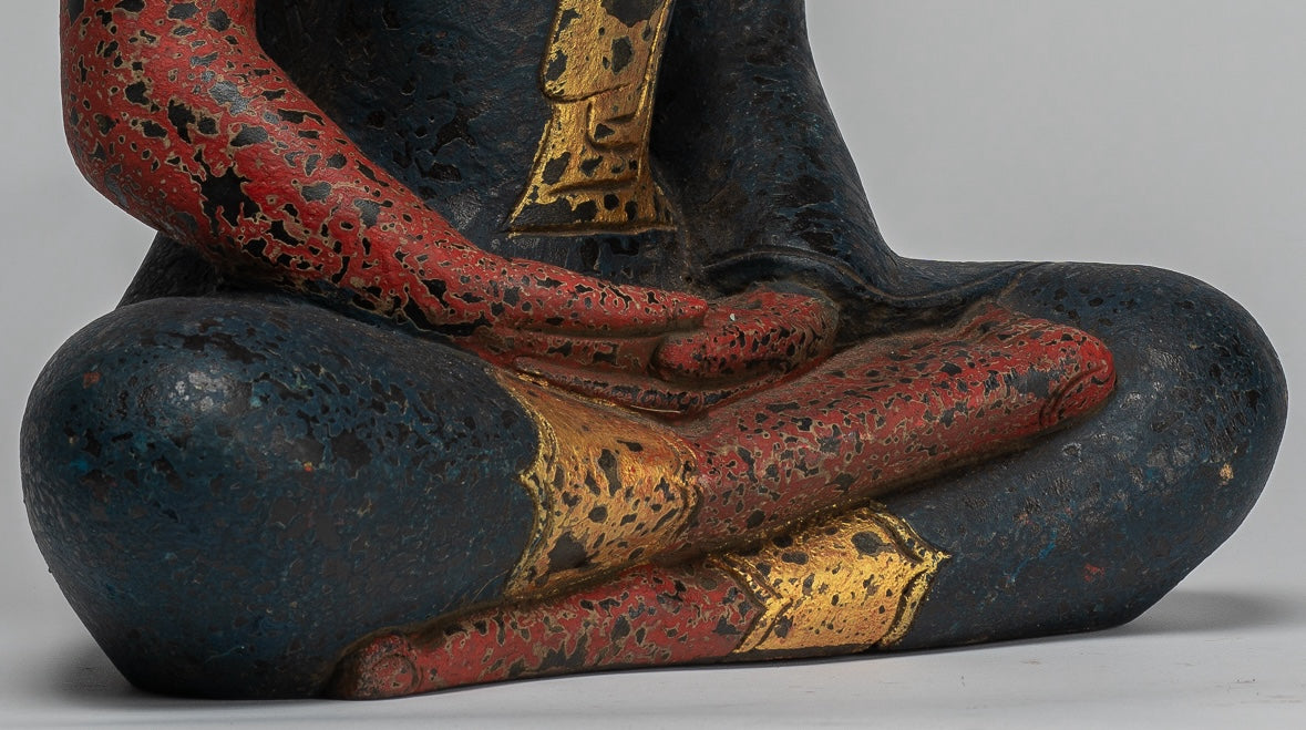 Escultura de Buda - Estatua de Buda Sentada de madera de estilo jemer antiguo Dhyana Meditation Mudra - 40 cm/16 "