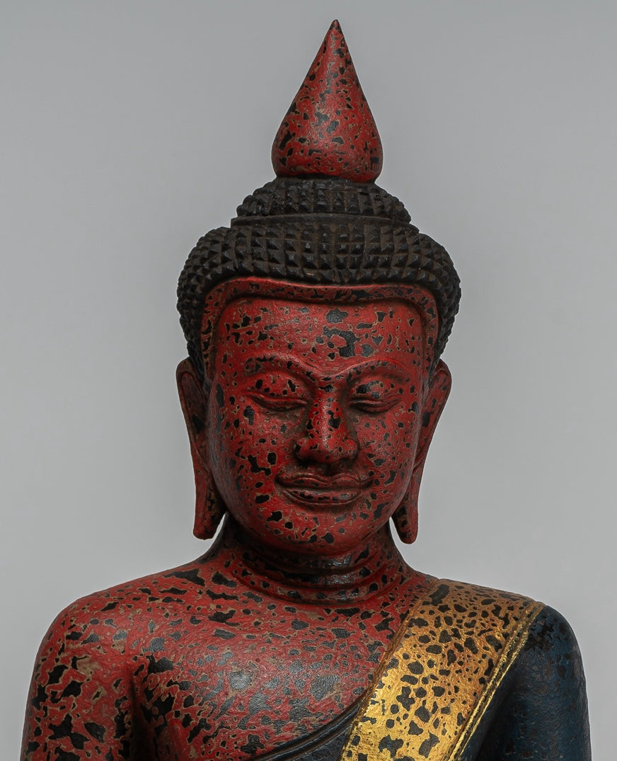 Escultura de Buda - Estatua de Buda Sentada de madera de estilo jemer antiguo Dhyana Meditation Mudra - 40 cm/16 "