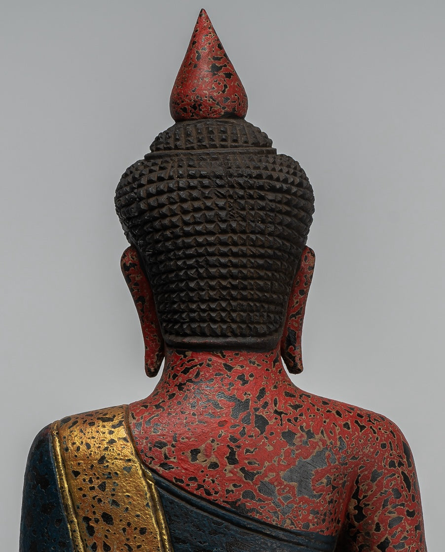 Escultura de Buda - Estatua de Buda Sentada de madera de estilo jemer antiguo Dhyana Meditation Mudra - 40 cm/16 "