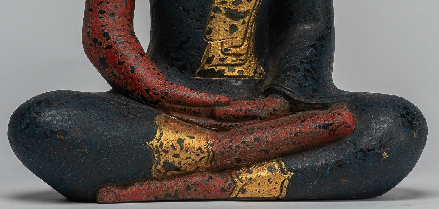 Escultura de Buda - Estatua de Buda Sentada de madera de estilo jemer antiguo Dhyana Meditation Mudra - 40 cm/16 "