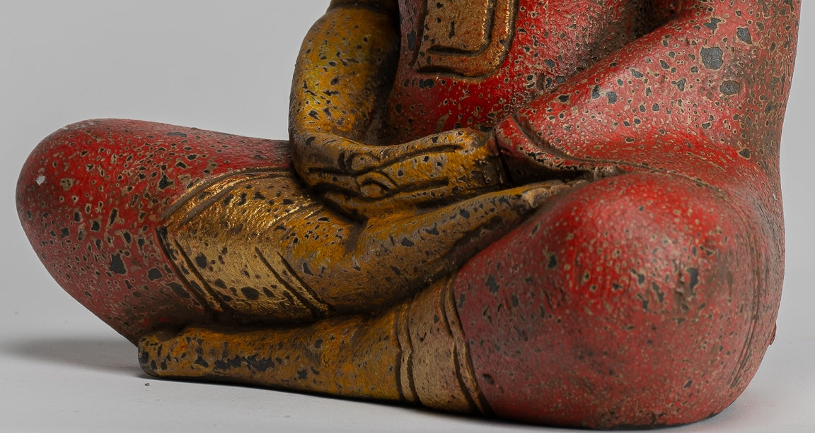 Escultura de Buda - Estatua de Buda Sentada de madera de estilo jemer antiguo Dhyana Meditation Mudra - 27 cm/11 "