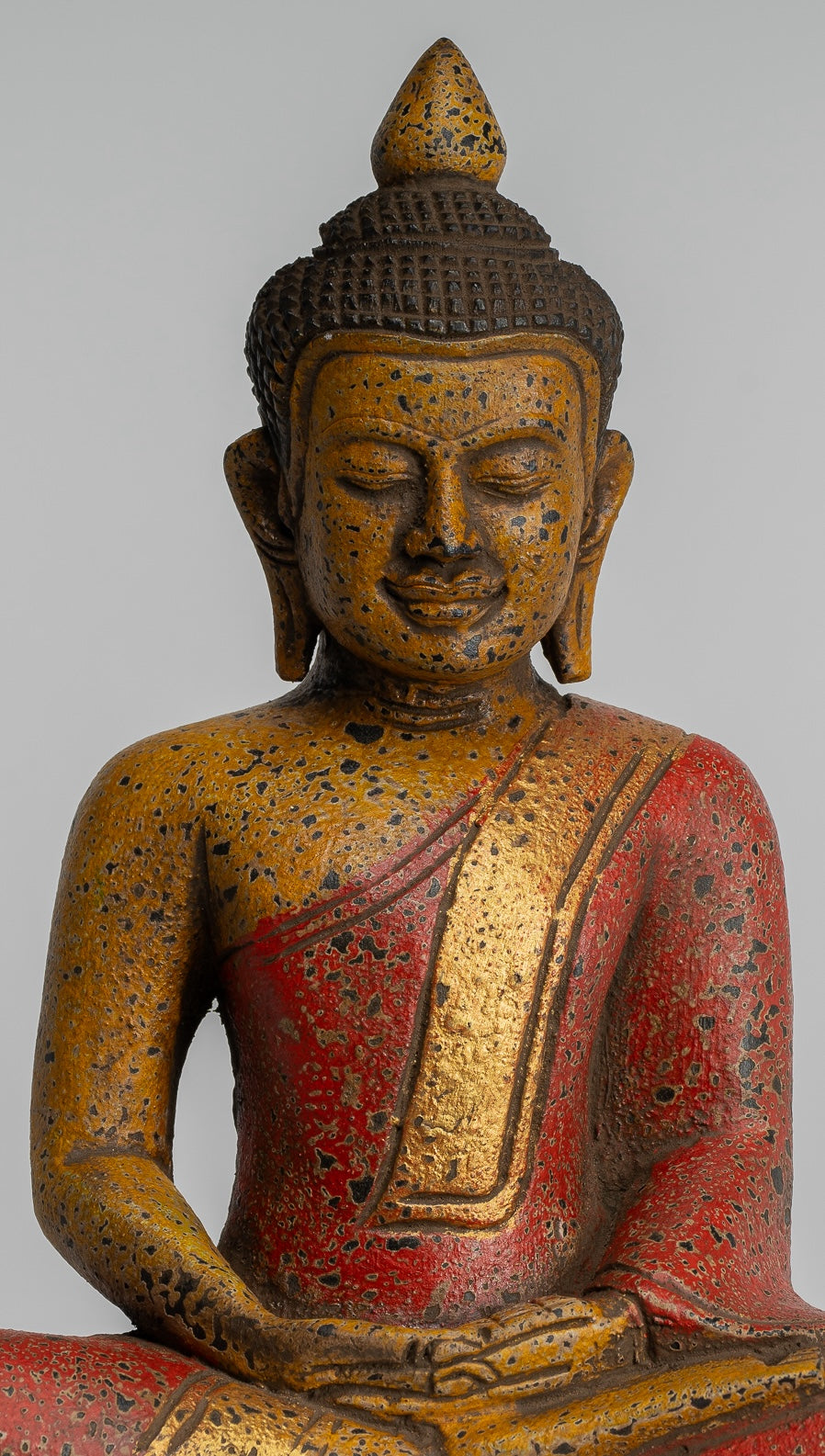 Escultura de Buda - Estatua de Buda Sentada de madera de estilo jemer antiguo Dhyana Meditation Mudra - 27 cm/11 "