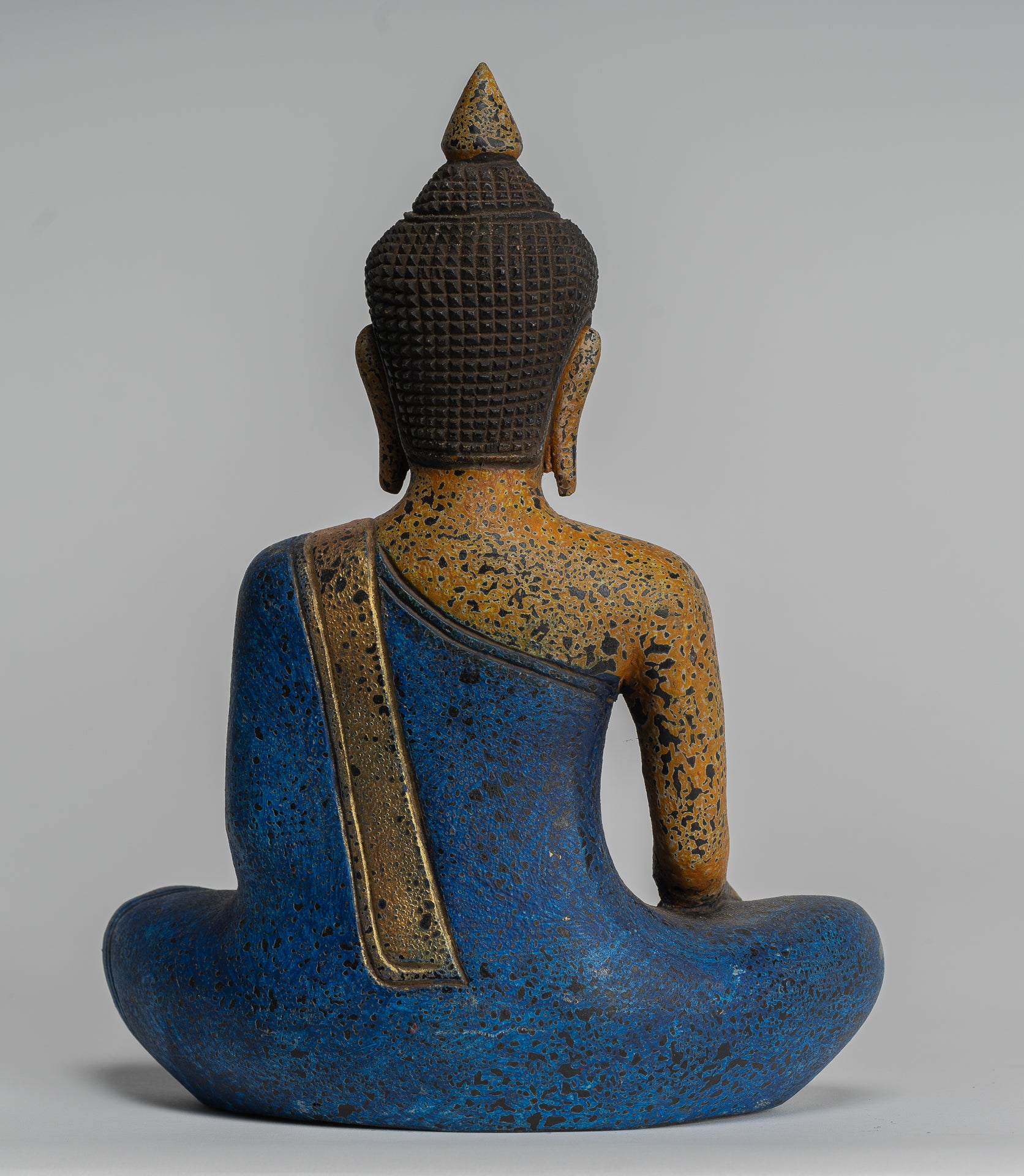 Buddha Statue - Antique Khmer Style SE Asia Seated Wood Enlightenment Buddha Statue - 27cm/11"