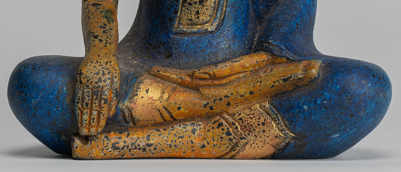 Buddha Statue - Antique Khmer Style SE Asia Seated Wood Enlightenment Buddha Statue - 27cm/11"