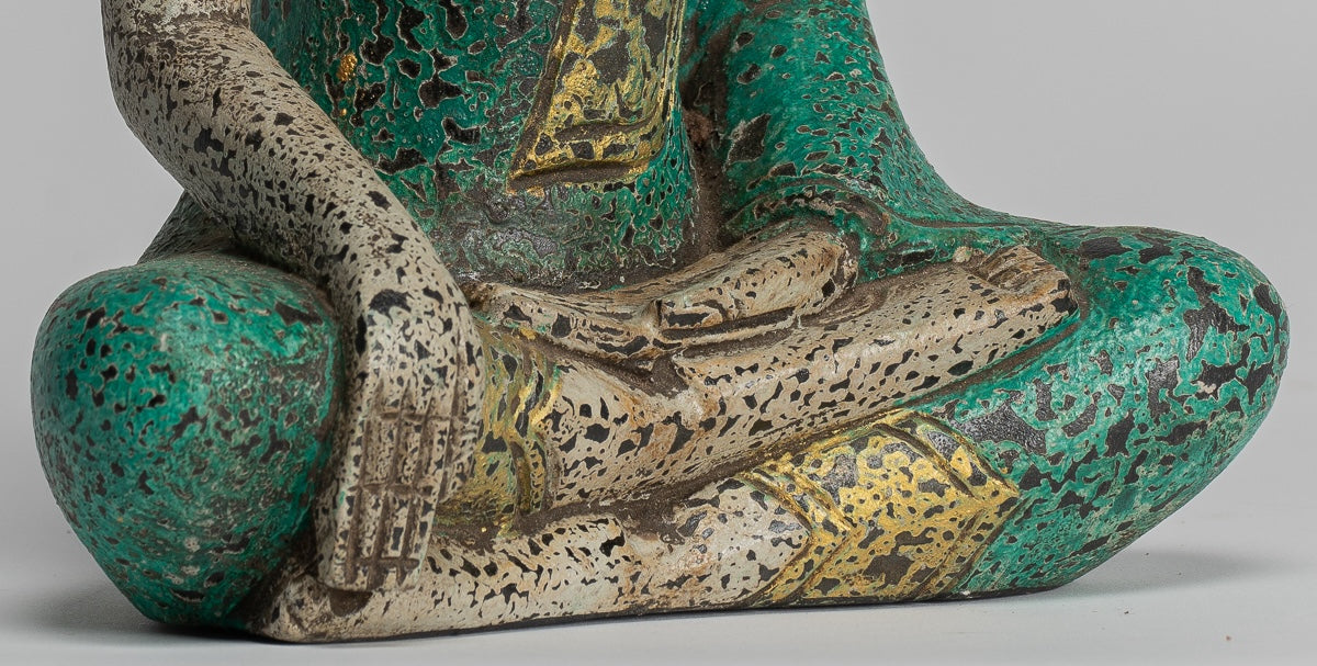 Buddha Statue - Antique Khmer Style SE Asia Seated Wood Enlightenment Buddha Statue - 26cm/10"