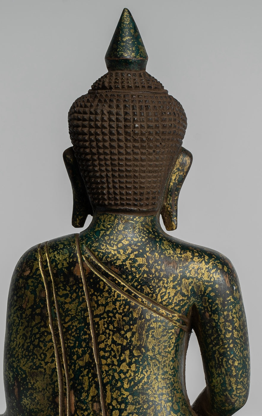 Buddha Sculpture - Antique Khmer Style Wood Seated Buddha Statue Dhyana Meditation Mudra - 28cm/11"