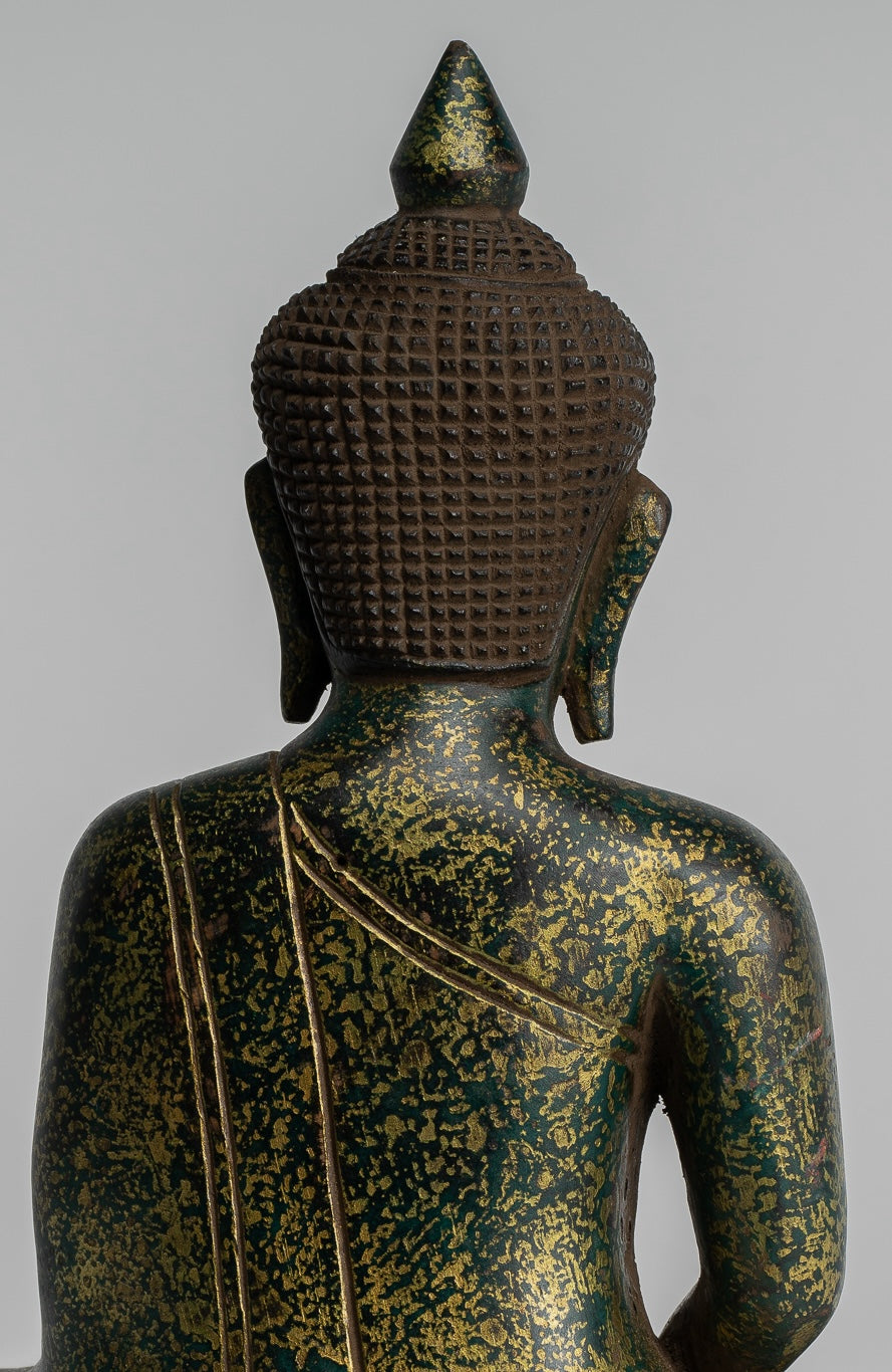 Escultura de Buda - Estatua de Buda de madera de estilo jemer antiguo Dhyana Meditation Mudra - 28 cm/11 "